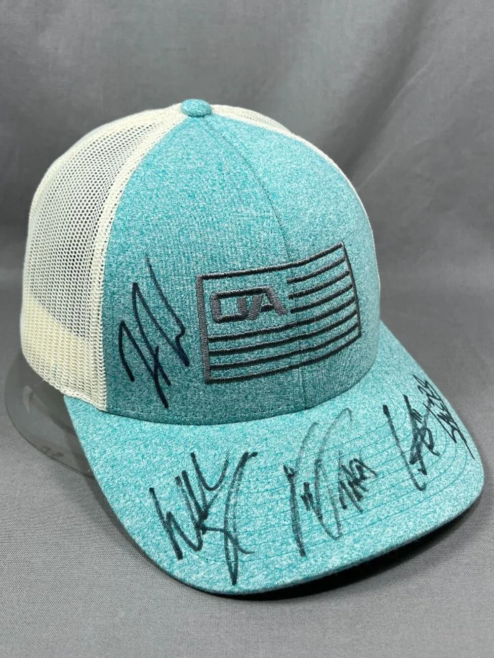 Richardson Trucker Hat Blue Teal Ivory Mesh Snapback Fishing Flag Signatures Cap
